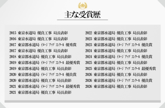 東京都水道局からの表彰実績